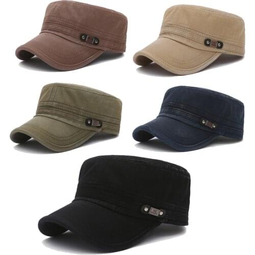 2021 New Korean Casual MenS Flat Top Hat Outdoor Sun Hats Old Washed Military Cap Simply WomenS Mens Atlantis Cuba Cap