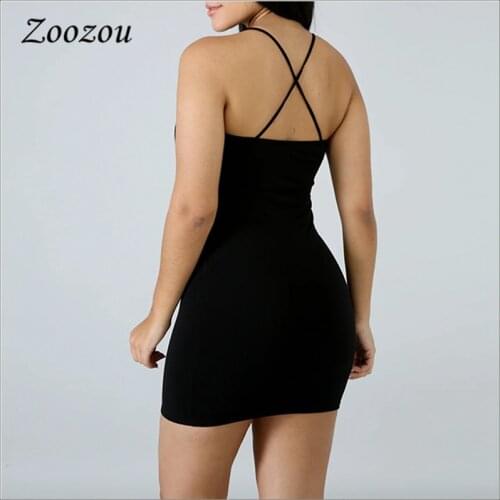 Backless Sexy Bodycon Women Mini Dress Sleeveless Slim Basic Spaghetti Strap Short Sheath Dress Female Summer Cami Dress Custom