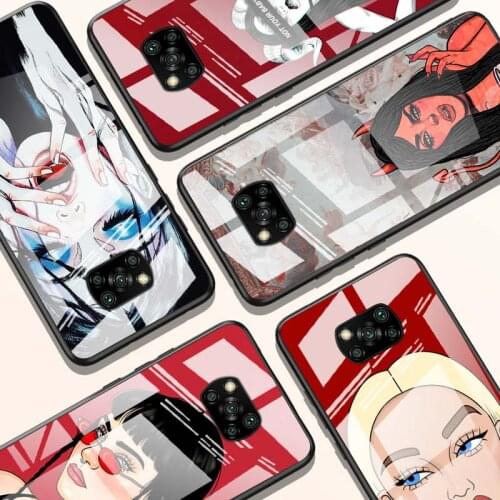 Sexy Devil Woman Cool for Xiaomi POCO X3 NFC F3 M2 X2 F2 Redmi K30 Redmi Note 9 Pro Luxury Tempered Glass Phone Case Cover