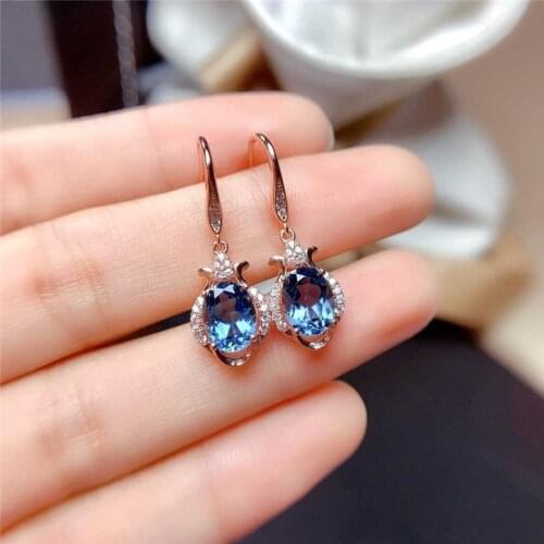 Dainty Rose Gold Silver Color Wedding Earrings Cute Oval Small Stone Drop Earrings Blue Crystal Zircon Dangle Earrings For Women