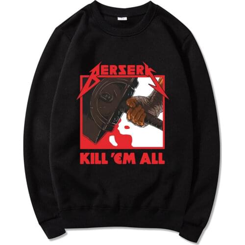 Japanese Anime Berserk Graphics Print Sweatshirt Spring Autumn Unisex 100% Pure Cotton Fashion Black Hoodies Male Retro Tops