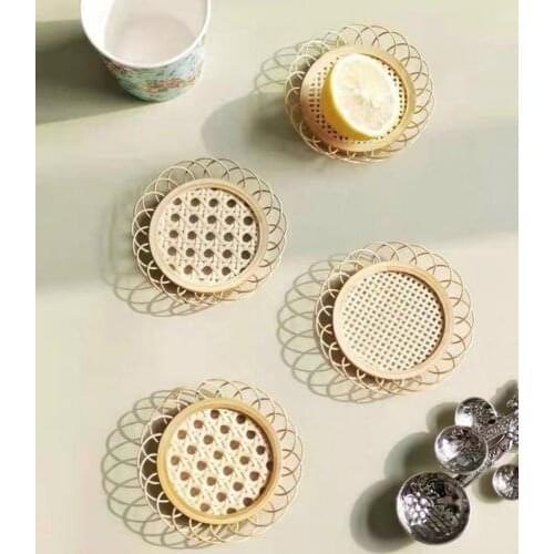 Homestay Decoration Home Lace Cup Holder Simple Style Handmade Bamboo Woven Coaster Coffee Shop Table Decoration Accessories