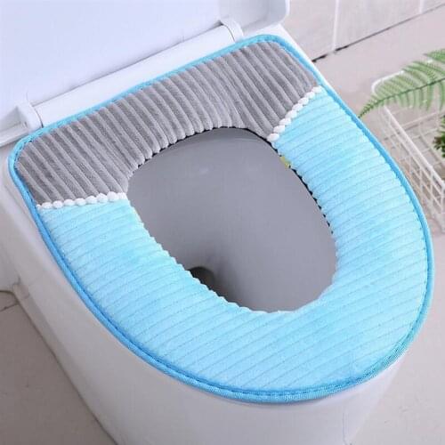 1PCS Toilet Seat Corduroy Stripe Winter Warm Waterproof Thickened Sticky Buckle Bathroom Toilet Set Bathroom WC Seat Cover