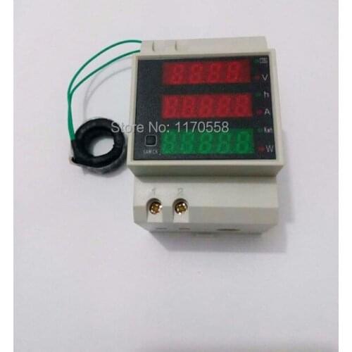 Din rail LED AC 80-300V 0-100.0A voltmeter ammeter active power.power factor time Energy meter external current transformer100A