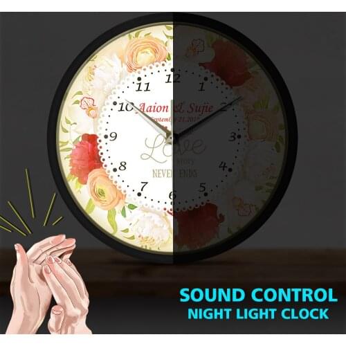 Anniversary Floral Black Aluminum Frame Clock A True Love Story Never Ends Custom Name Married Date Voice Control Clock Light