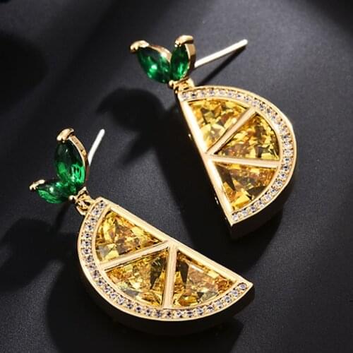 Zlxgirl jewelry Brand Yellow lemon shape Copper stud earring bridal jewelry nice girl friend couple earring free gifts