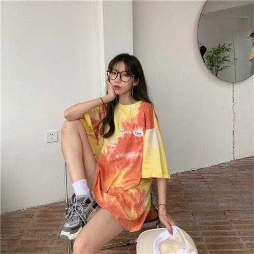 Gradient Tie-dye Tops for Women Summer Pullover Tees T-shirts Harajuku Summer Clothes for Women Cute Tops T-Shirt