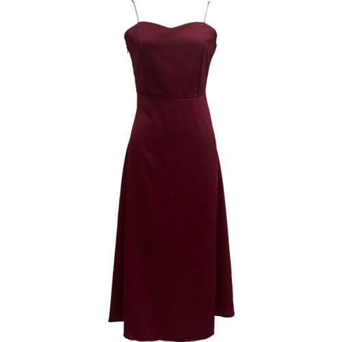 2021 Summer Womens Temperament, Versatile, Casual, Beautiful Back, High Waist, Thin, Large Swing, Sling Dress, Pure Color Dress