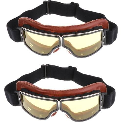 2Motorcycle Retro Goggle Glasse For Harley Helmet Pilot Cruiser Riding Brown