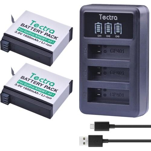2PCS AHDBT-401 AHDBT 401 AHDBT401 Battery +LED USB 3-Slot Charger For GoPro Hero 4 Hero4 Sport Action Camera Battery