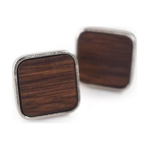 60pairs/lot Black Walnut Wood Cufflinks Natural Wood Inlayed Cuff links Shirt Buttons Business Gift Men Jewelry Silver Brass