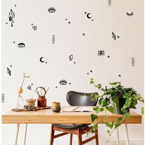 72Pcs Trendy Cute Mystical Charms Wall Decal Kids Room Nursery Eyelash Cross Diamond Moon Dreamcatcher Wall Sticker Playroom Vin