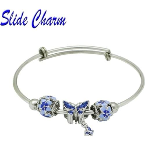 Free shipping 2018 new stainless steel bracelet animal charm blue flower butterfly is the best gift to send a couple of friends
