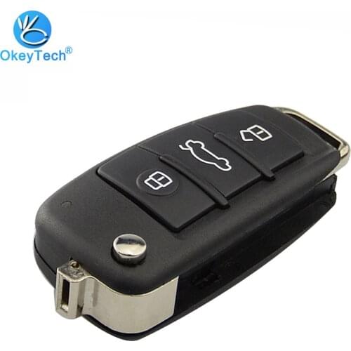 OkeyTech 3 Button Flip Fold Remote Car Key Shell Keyless Entry KD Key Cover Case for Audi A6L Q7 A2 A3 A4 A6 A6L A8 TT No Blade