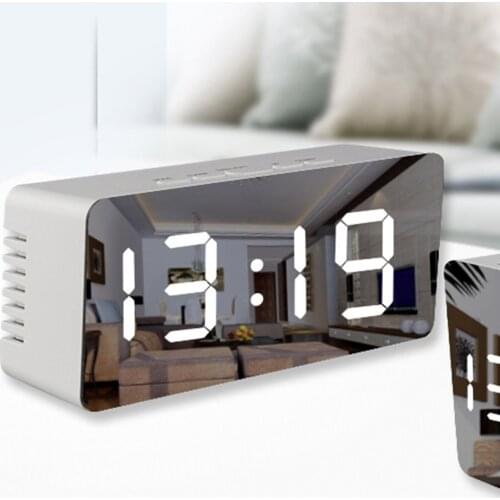 Digital LED Snooze Mirror Clock Bedside Alarm Clock with Temperature Table Display & Night Mode Home Decor