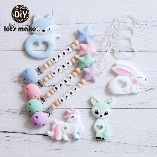 Lets Make Cartoon Silicone Teether Beads Customize Babys Name Holder For Nipples Personalized Animal Teething Beads For Kids