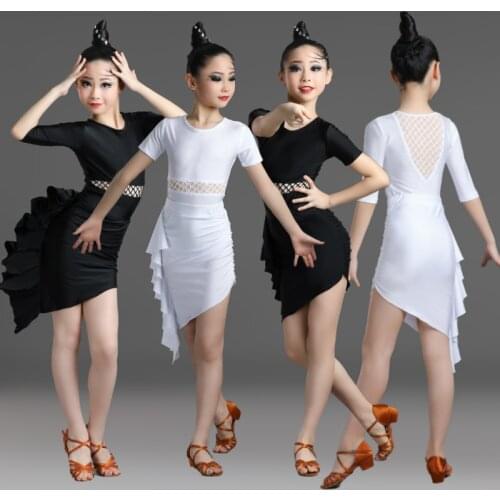 Girls Latin Ballroom Dance Competition Costumes Children Black Salsa Tango Modern Latin Practice Dancewear Cha Cha Dancing Dress