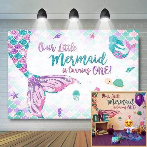 Mermaid 1st Birthday Party Decoration Under The Sea Photography Backdrop Girl Princess Birthday Party Banner Age Custom