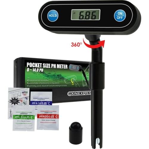 Flexible Pocket Size PH Meter Water Quality Tester 360degree Angle Display 0.00~14.00pH Range Hydroponics Aquariums Pools