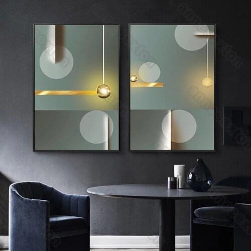 Modern Style Canvas Painting Poster and Print Geometric Patterns Circles Golden Poles Lamps for Living Room Bedroom Wall Decorat