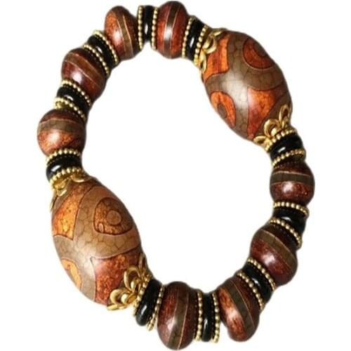 China Tibet old pearl agate, chalcedony, three eyes and one line of raw stone bracelet