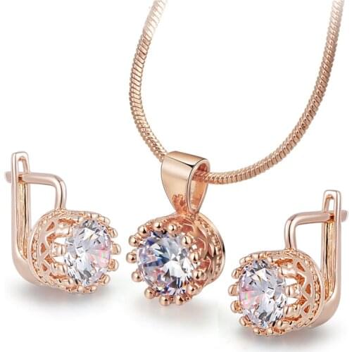Classic Trendy Wedding Sets For Women Engagement Necklace Earring Rose Gold Color Fashion Jewelry S169