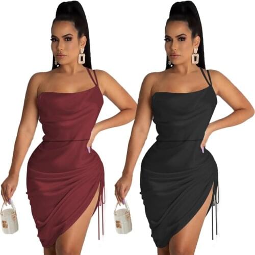SUJYing 2021 Summer New Womens Sexy Solid Close-fitting With Pleated Sling And Buttocks Dress