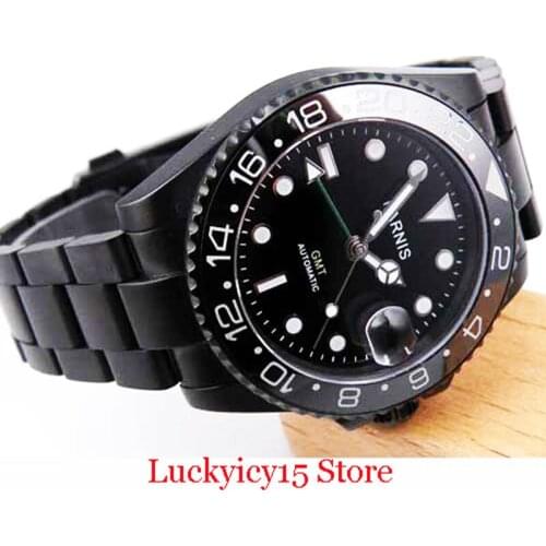 Dress PARNIS Brand Mechnical Men Watch Sapphire Glass PVD Case 40mm GMT Function Date Window Rotating Bezel Deployment Clasp