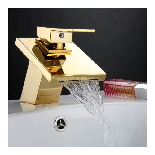Fashion brass material gold finished bathroom hot and cold single lever water fall basin faucet,sink mixer