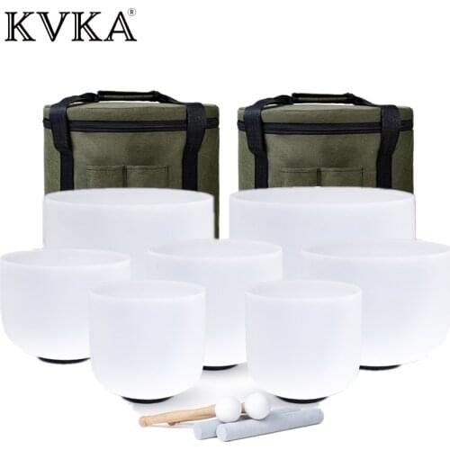 KVKA 7-12 inch Chakra Set of 7 Crystal Singing Bowls with Heavy Duty Carrying Cases