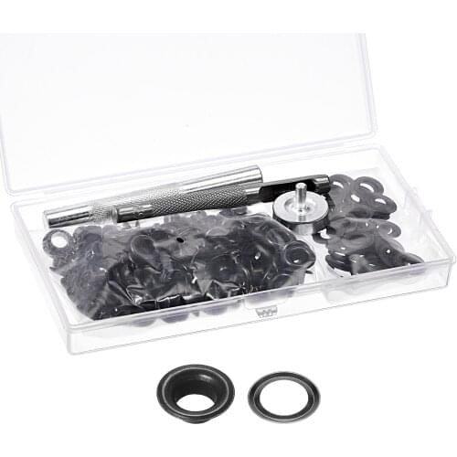 Uxcell Grommet Tool Kit 100 Sets Copper Grommets Eyelets with 3pcs Install Tools, 6mm Inside Dia. Black