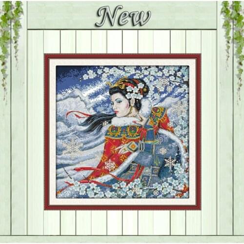 Beauty in snow night girl paintings counted printed on canvas DMC 11CT 14CT kits chinese Cross Stitch embroidery needlework Sets
