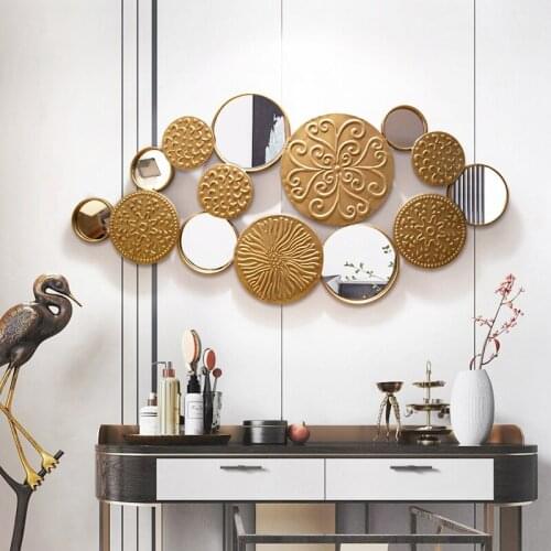 New Chinese Style Living Room Background Wall Decoration Mirror Restaurant Light Luxury Hanging European Creative Wrought Iron