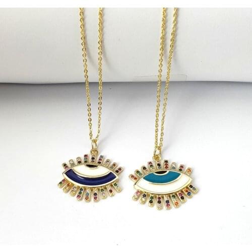 1Pcs New Design Filled Enamel CZ Micro Pave Jewelry Women Fashion Girls Eyelash Pendant Necklaces NK468