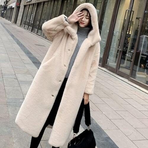 UPPIN 2019 Hot Autumn Winter Faux Fur Coat Women Hooded Thickening Warm Long Faux Fur Coat Womens Overcoat Clothes Plus Size
