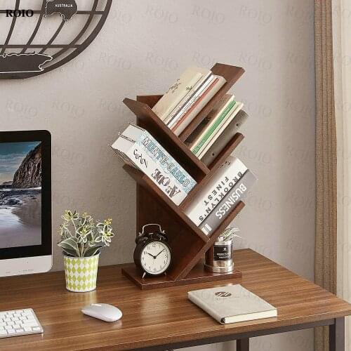 Simple Wooden Bookshelf Tree Bookcase Living Room Sundries Storage Holder Lattice Cabinet Home Decor Display Stand Book Shelf
