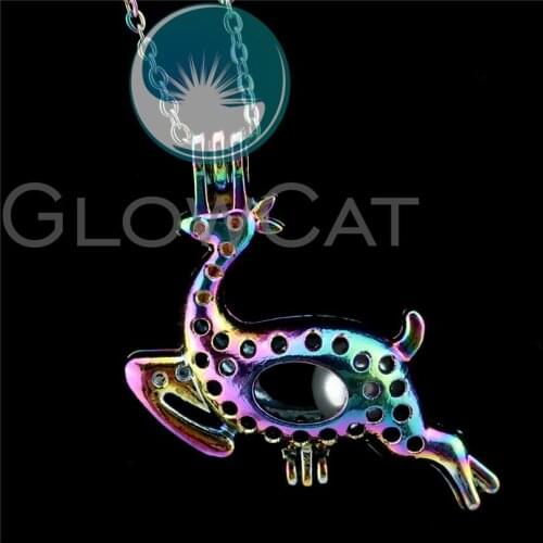 R-C287 Rainbow Colors Christmas Deer Beads Cage Pendant Perfume Diffuser Aromatherapy Pearl Cage Locket Necklace