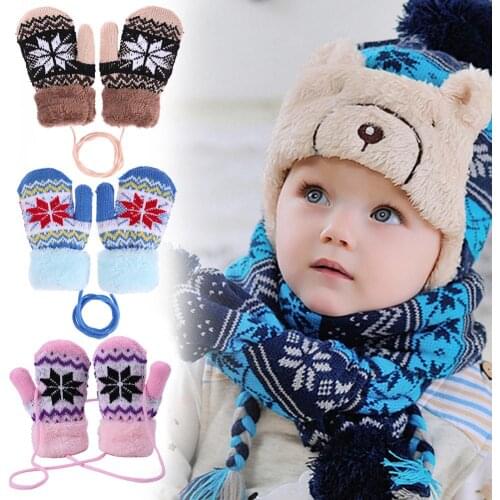 JOCESTYLE Warm Winter Unisex Baby Kids Knitted Elastic Thickened Ski Casual Mittens Gloves Dropshipping