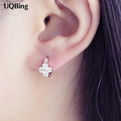 925 Silver Crystal Cubic Zircon Clover Wedding Clip Earrings Brincos