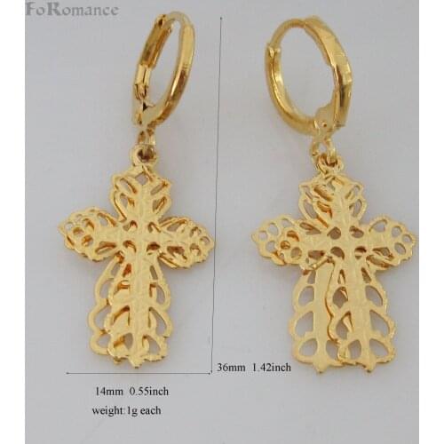 DANGLE EARRING 3 STYLES CAN BE CHOSEN JESUS CROSS FLOWER LEAF CHARMS YELLOW GOLD GP PLATED