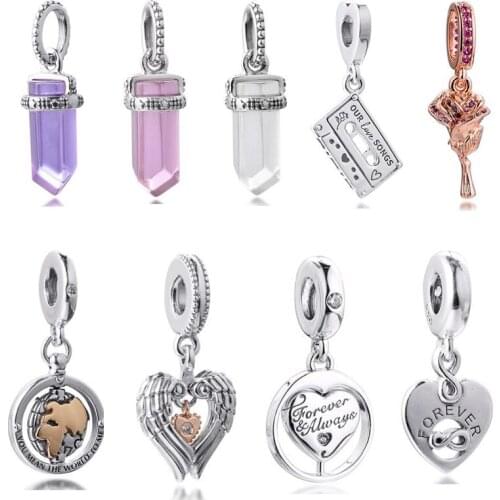 Fit Pandora Bracelets Purple Pink Amulet Spinning World Charms 925 Original Sterling Silver Beads for Jewelry Making DIY Women