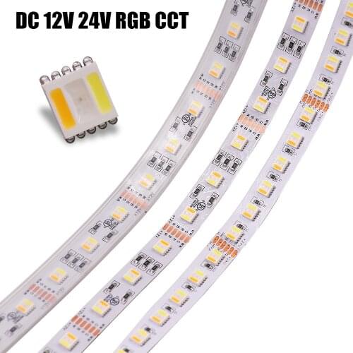 5 In 1 RGB CCT LED Strip DC12V 24V 30 60 96LEDs/m SMD 5050 LED Light Lamp Flexible Ribbon Tape LED Strip For Home Decoration 5m