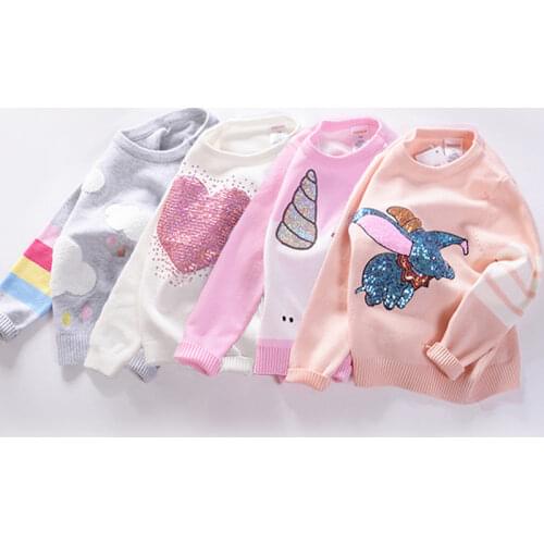 Baby Girls Sweater Soft Cartoon Pullover Sweater For Girls Fashion Sequins Childrens Knitting Clothes New Baby Girl Jumper 3-7 Y