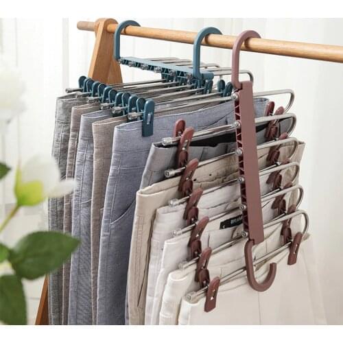 Stainless Steel Telescopic Folding Multi-Layer Pants Rack Pants Hanger Household Magic Pants Clip Wardrobe Storage Rack