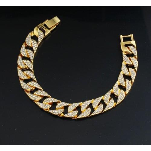 JIAYIJIADUO Street trend gold color bracelet full rhinestone hip hop mens couple accessories