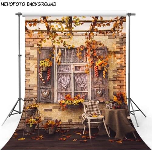 Vinyl photography backdrops retro wall backdrop 5x7ft autumn yellow leaves old wood chair photography background outdoor scenic