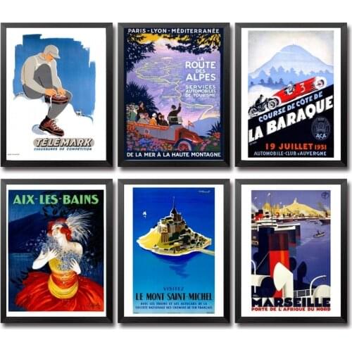 France Aix Cruise ship Rivera Normandy Saint Vintage Travel Poster