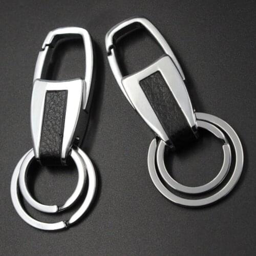 High Quality Double Circle Keyring Keychain Leather Mens Simple Key Chains Holder Keyfob For Men Car Accessories Gift