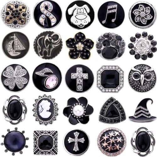 5pcs/lot Black Snap Jewelry Fashion Rhinestone Flower 18mm Snap Buttons Jewelry Fit 18mm 18mm Leather Snap Button Bracelet