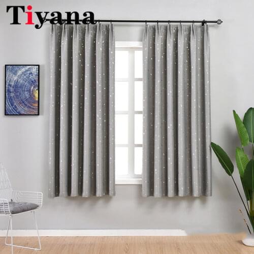 Shiny Silver Stars Blackout Short Curtains for Kids Child Bedroom Korean Style Window Tulle Curtains for Living Room WP123Z